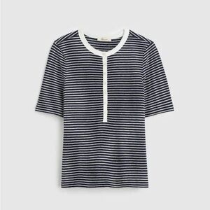NEW W/ FLAW Madewell Striped
Elbow-Sleeve Henley Tee MEDIUM